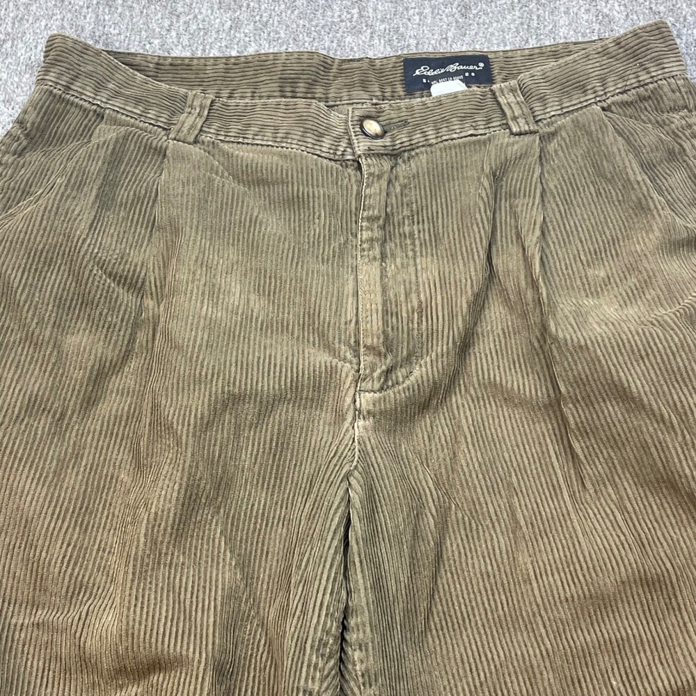 Vtg Eddie Bauer Mens Corduroy Pants Olive Green Pleated Relaxed‎ Fit 32x29